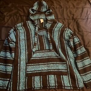 Blue and Black striped Mexican Baja Hoodie